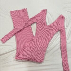 Pink Ribbed Knit Dress